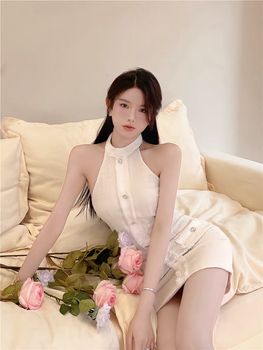 ノースリーブツイードミニ丈ワンピース