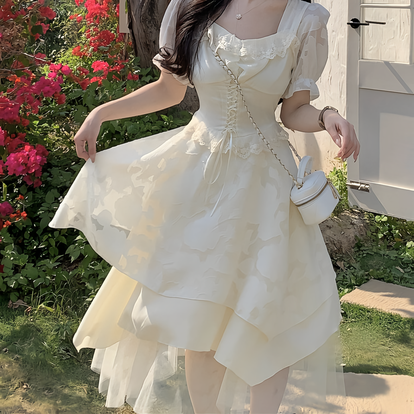 cream white Princess ワンピース