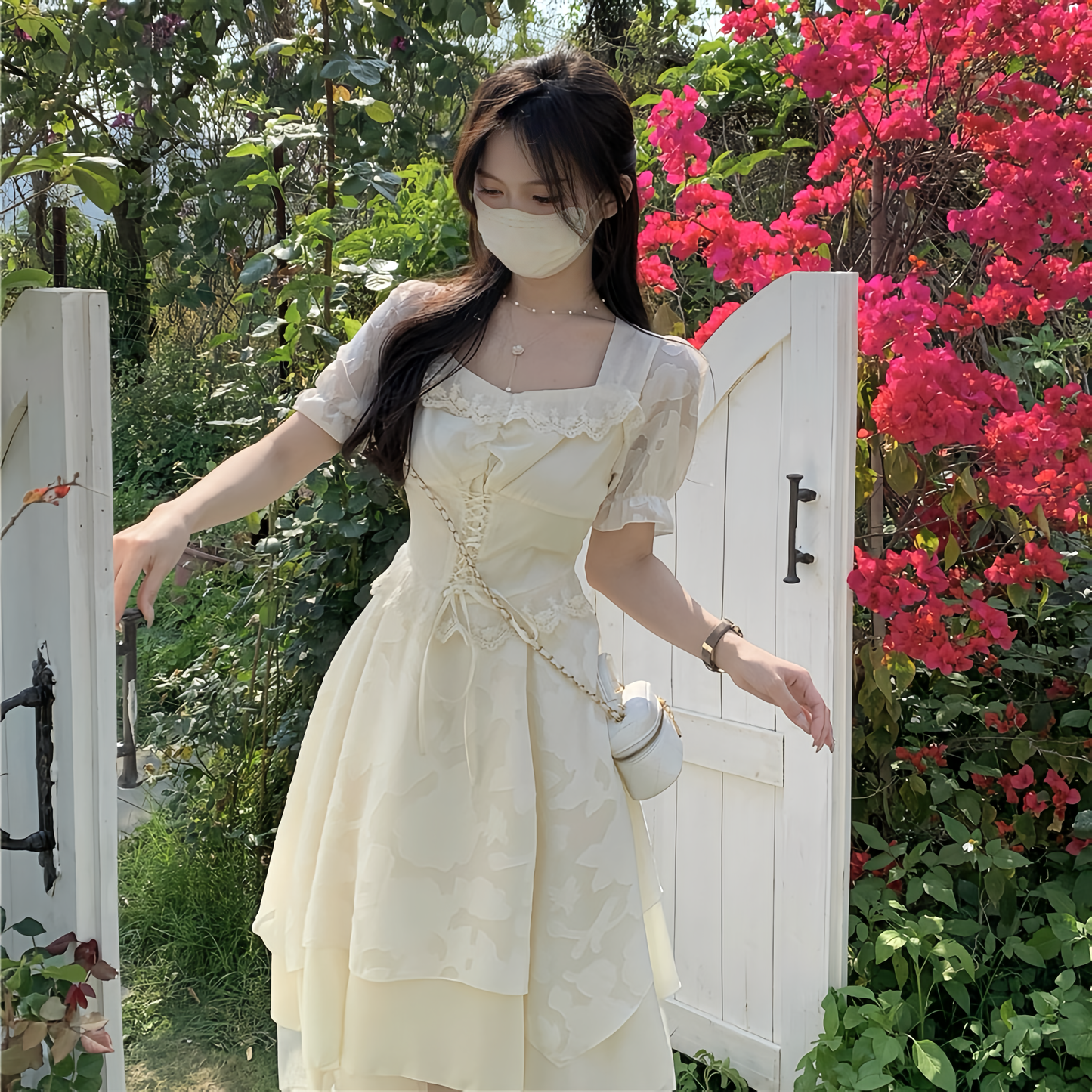 cream white Princess ワンピース