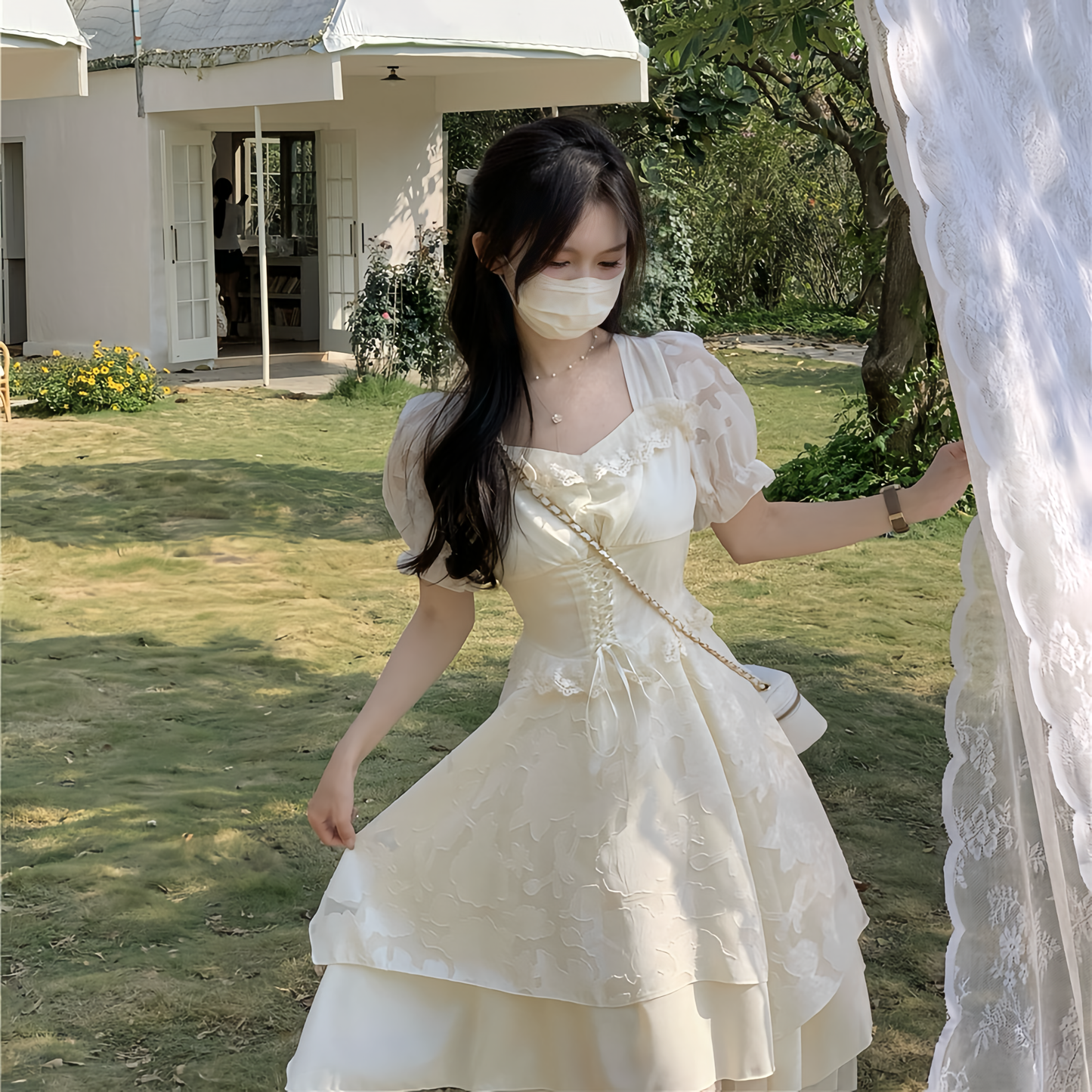 cream white Princess ワンピース