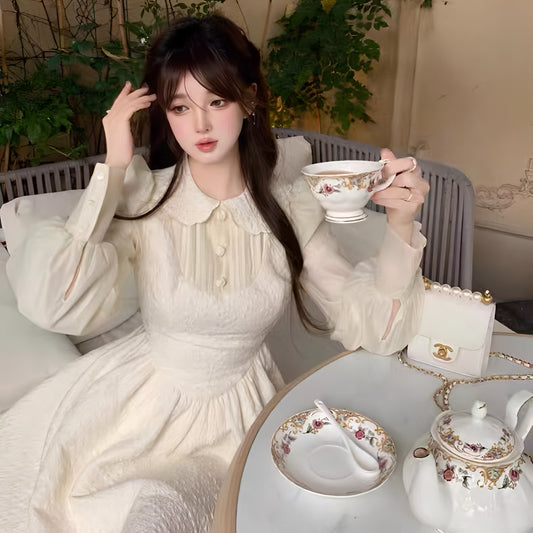 ホワイトガーリー丸襟風ワンピース