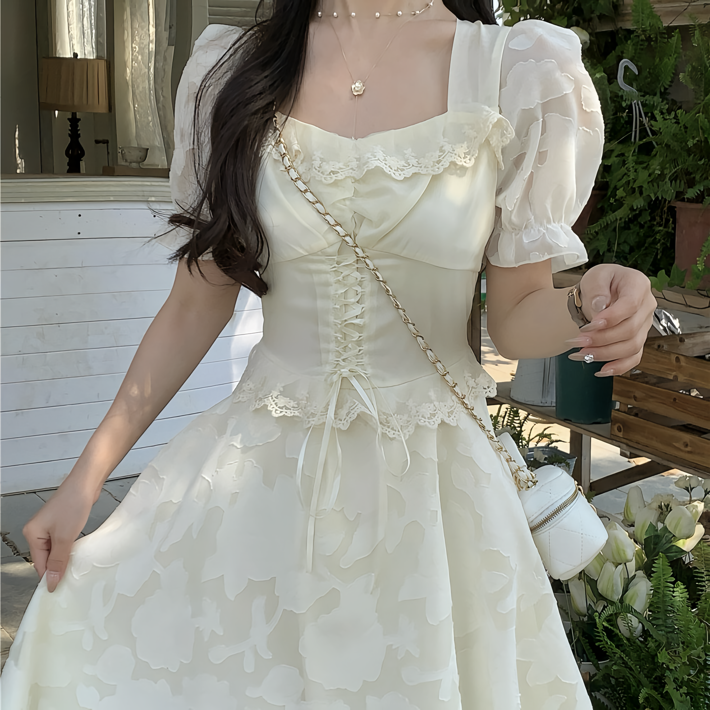 cream white Princess ワンピース
