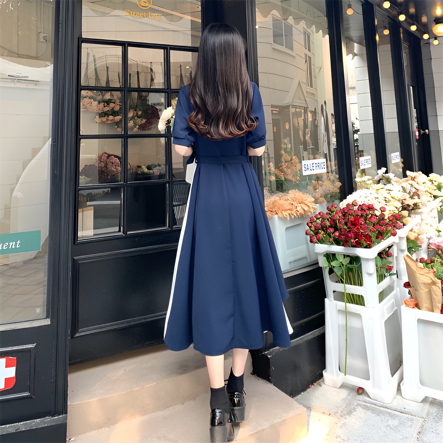 シャツシフォンブルーワンピース