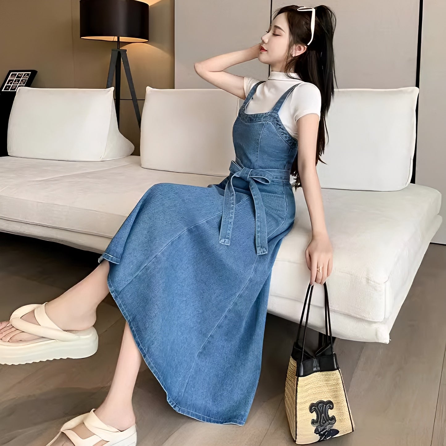 デニムロングAラインワンピース