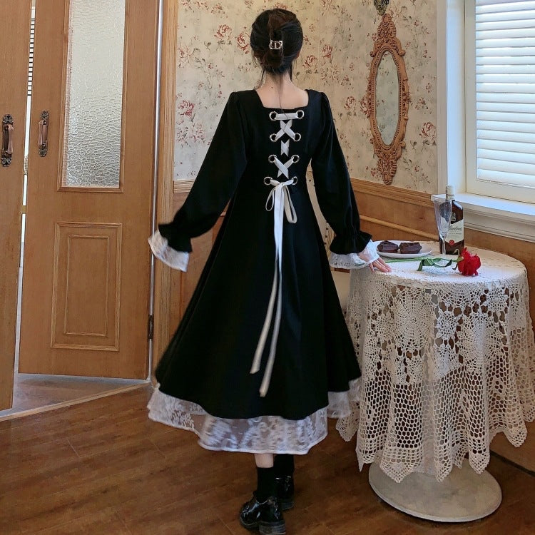 裾レースバックアミリボンワンピース