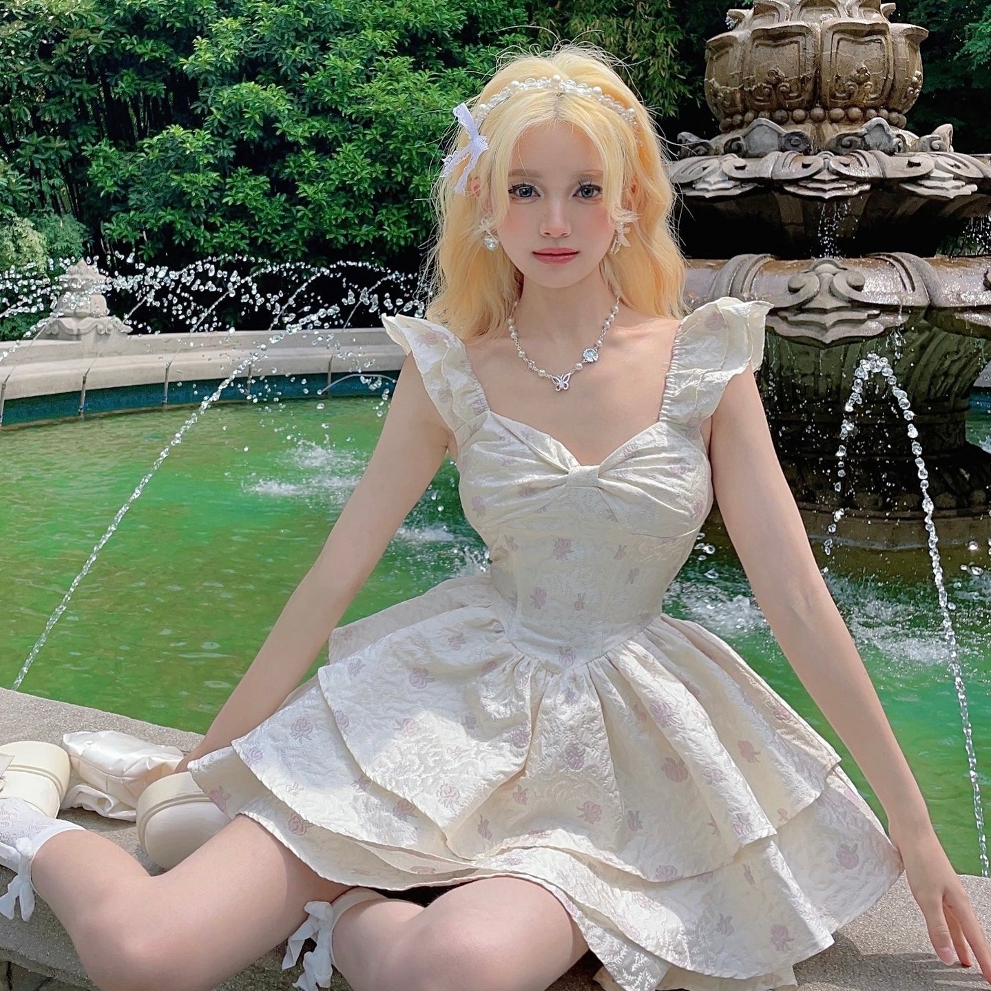ホワイトフリルプリンセスワンピース