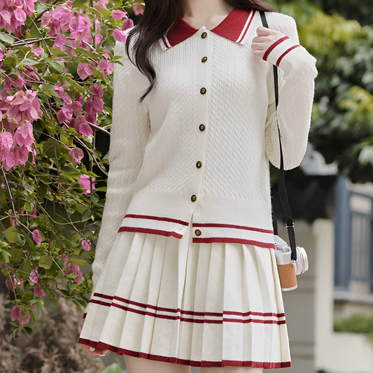 ホワイト×レッドニットセットアップ