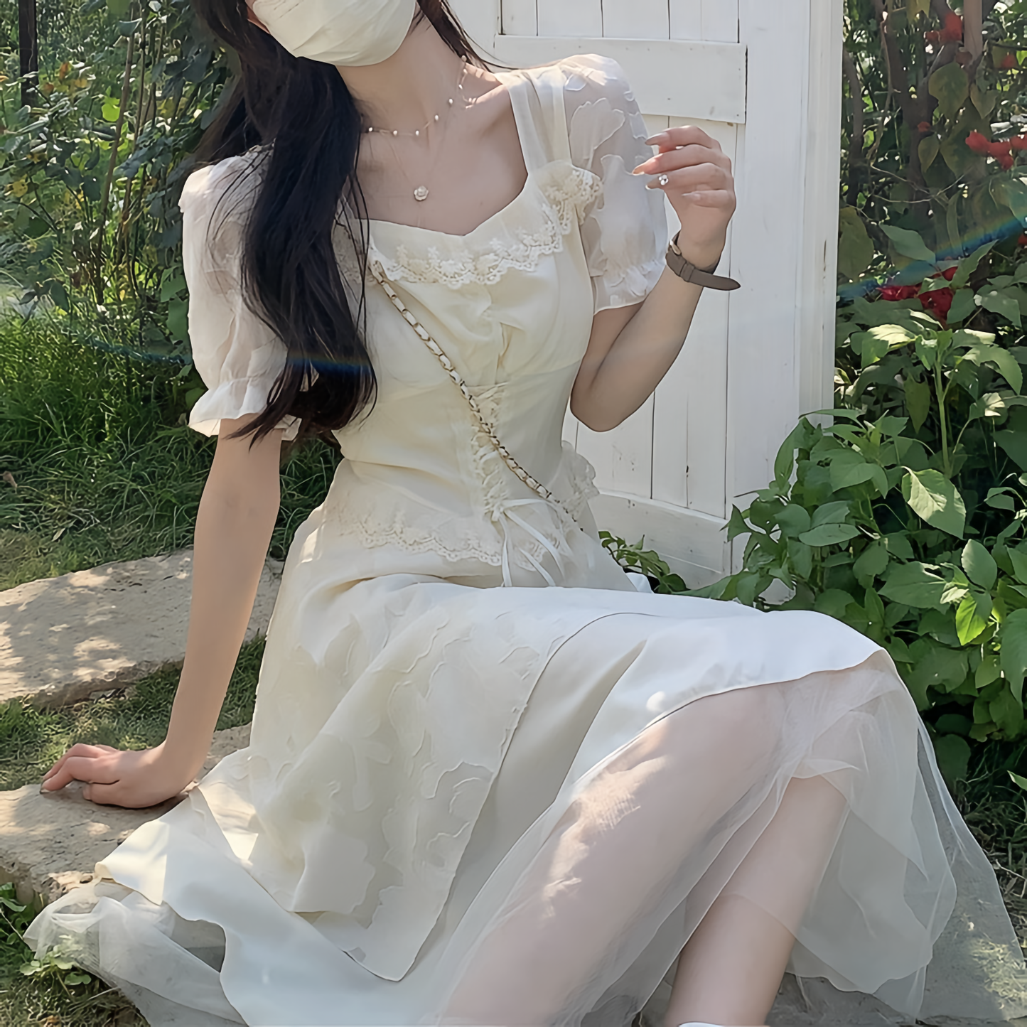 cream white Princess ワンピース