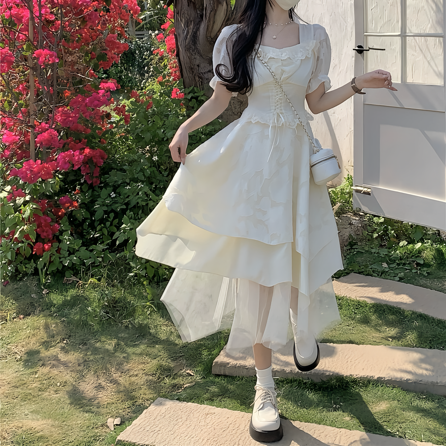 cream white Princess ワンピース