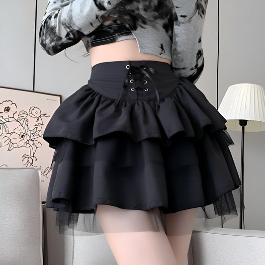 ダブルフリルブラックミニスカート