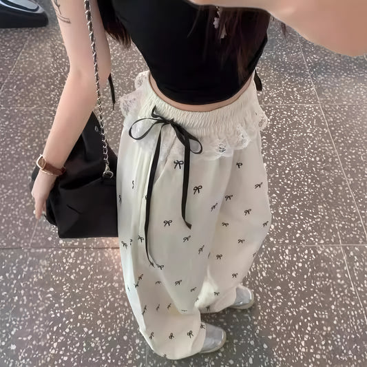 リボンレーススウェットボトムス