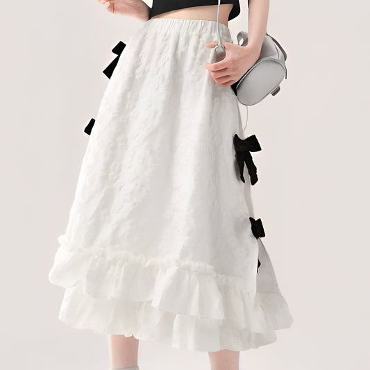 ミディアムリボンホワイトロングスカート