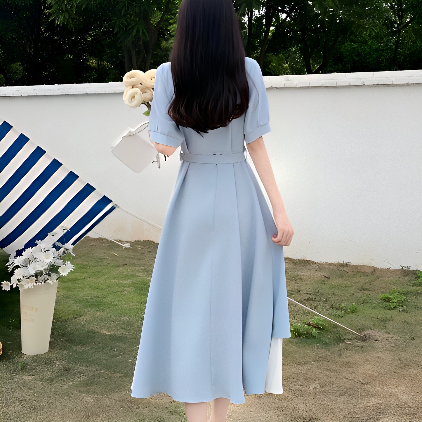 シャツシフォンブルーワンピース