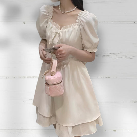 2wayナチュラルパフスリーブホワイトワンピース