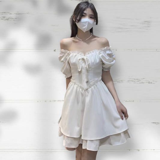 2wayナチュラルパフスリーブホワイトワンピース