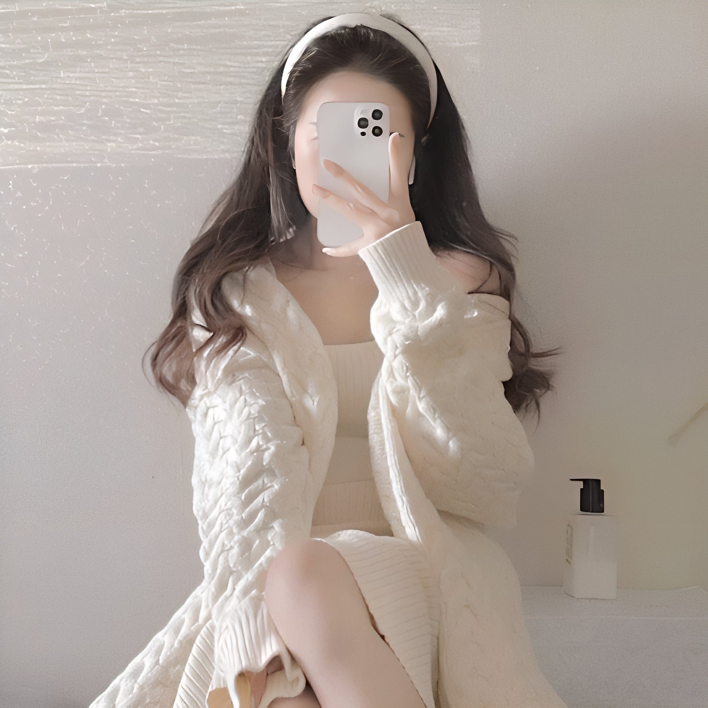 ニットワンピース×ロングカーディガンセット