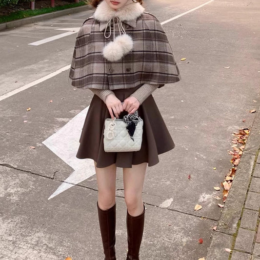 ミニ丈チェックコート