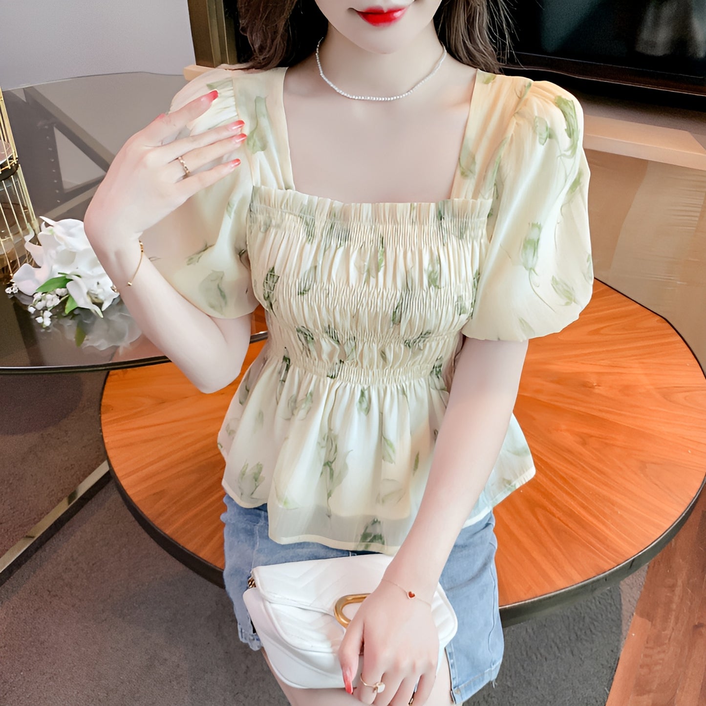 シフォンフラワートップス