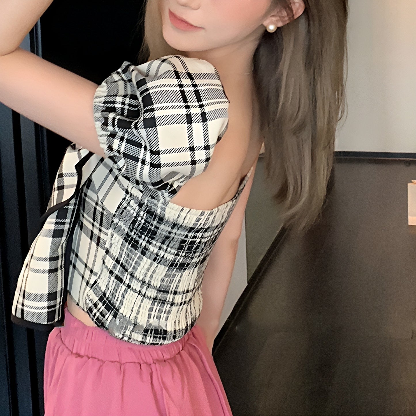 リボンチェックTops