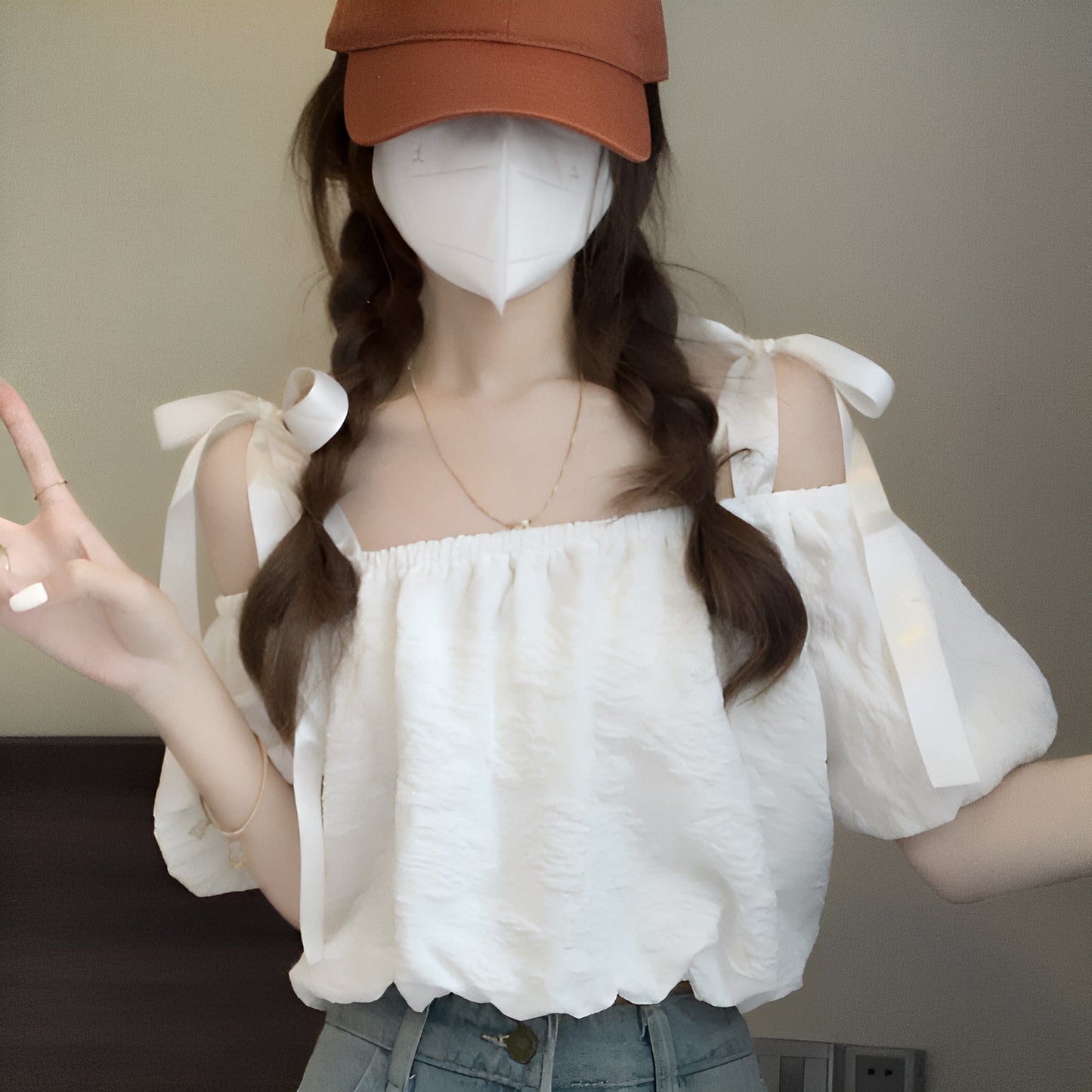 オフショルリボンTops