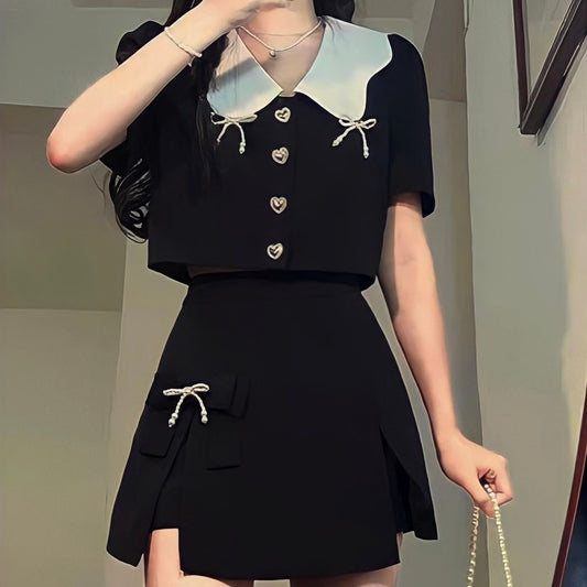 ハートボタンのキュートセットアップ