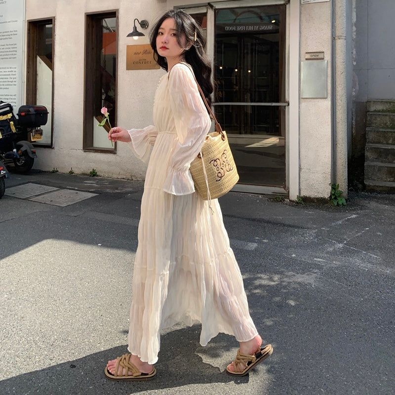 森ガールホワイトロングワンピース