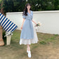 シャツシフォンブルーワンピース