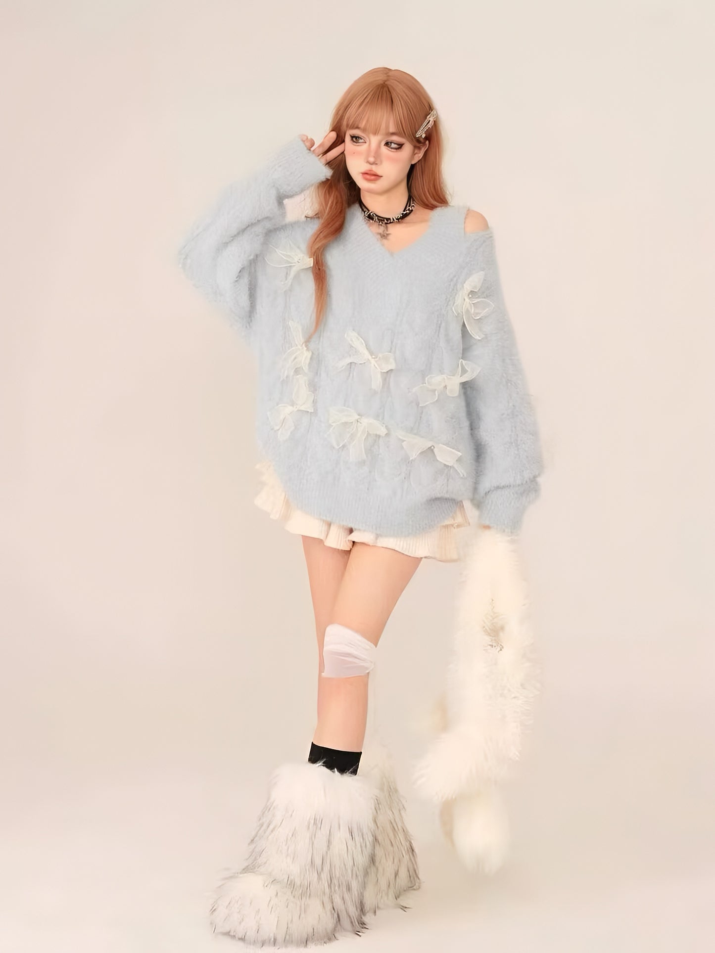 ribbon knit blue tops