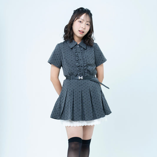 ドットリボン柄シャツワンピース