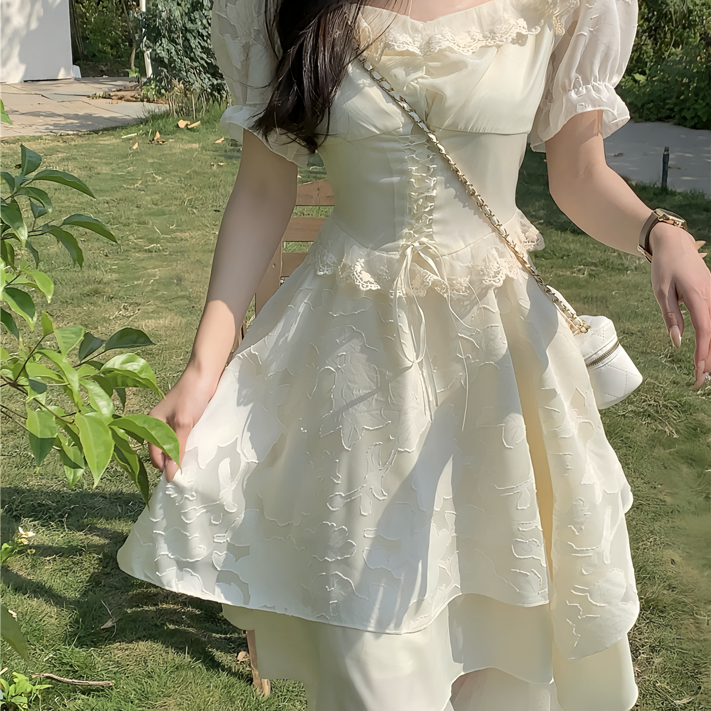 cream white Princess ワンピース