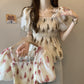 花柄シフォンチュニックトップス
