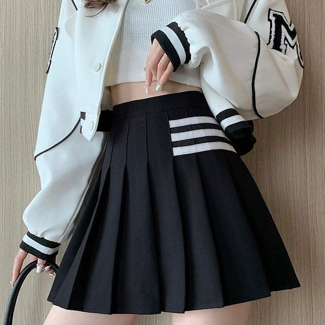 インパン付きワンポイントボーダープリーツスカート