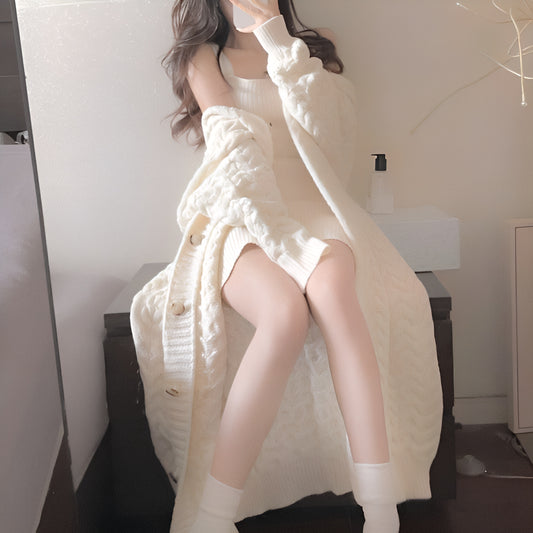 ニットワンピース×ロングカーディガンセット