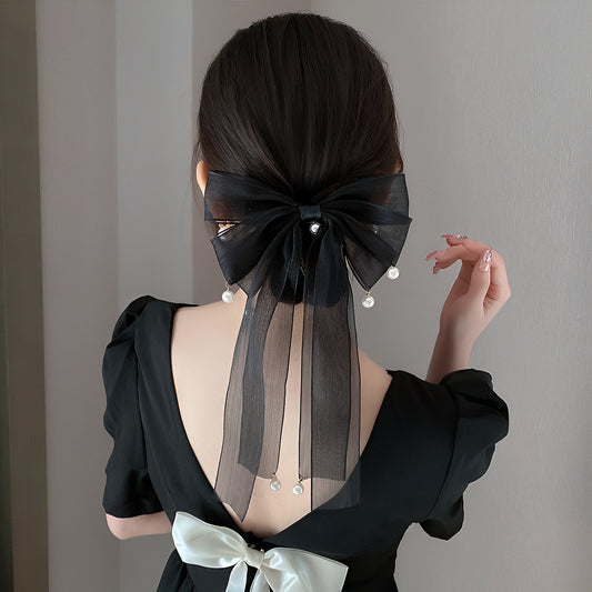 パール付きリボンヘアアクセサリー