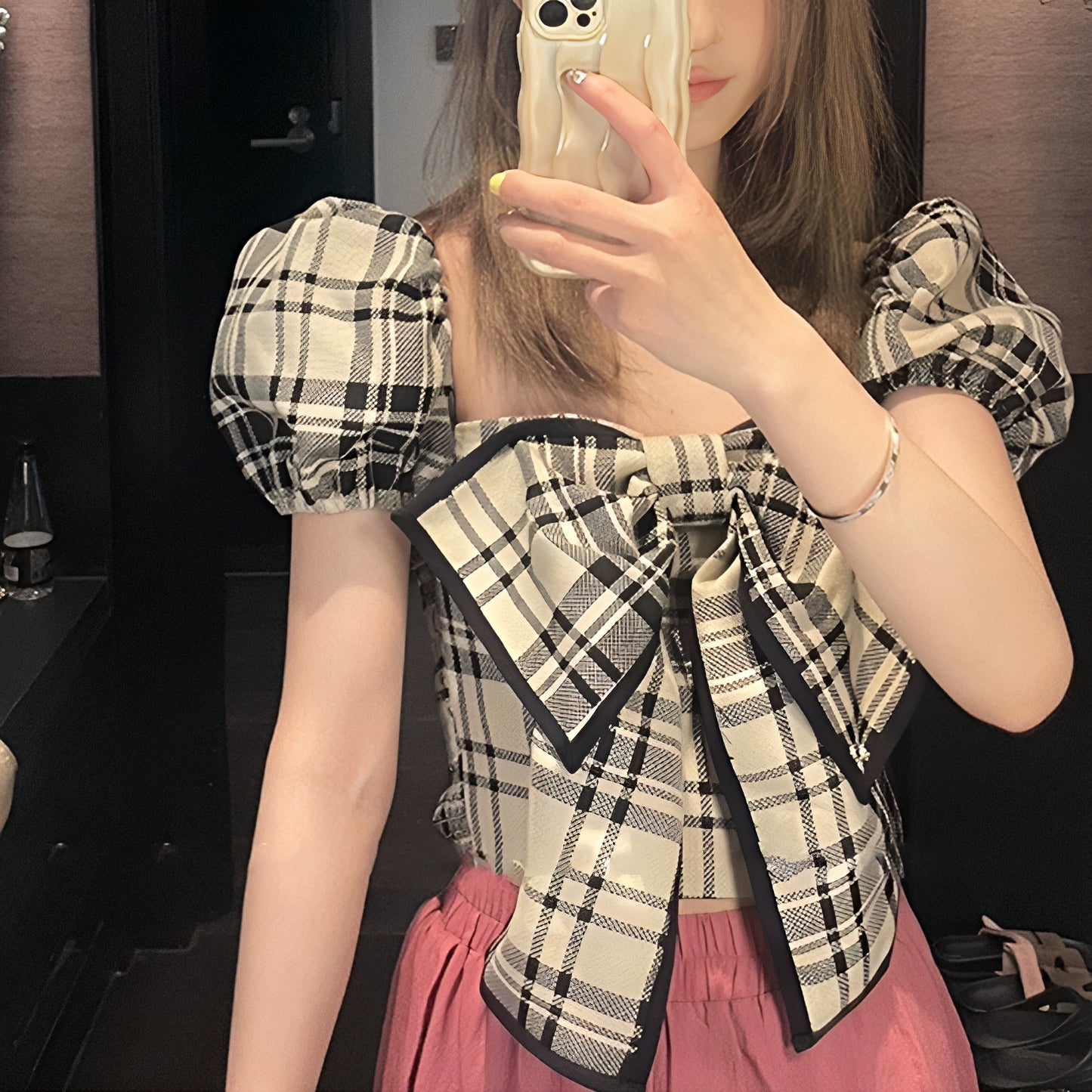 リボンチェックTops