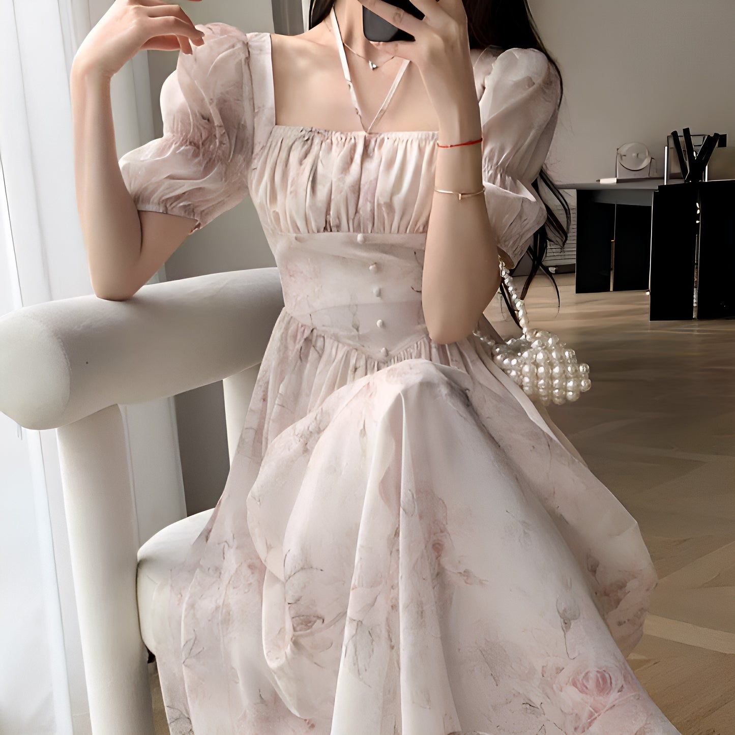 リボン2wayフラワーシフォンワンピース