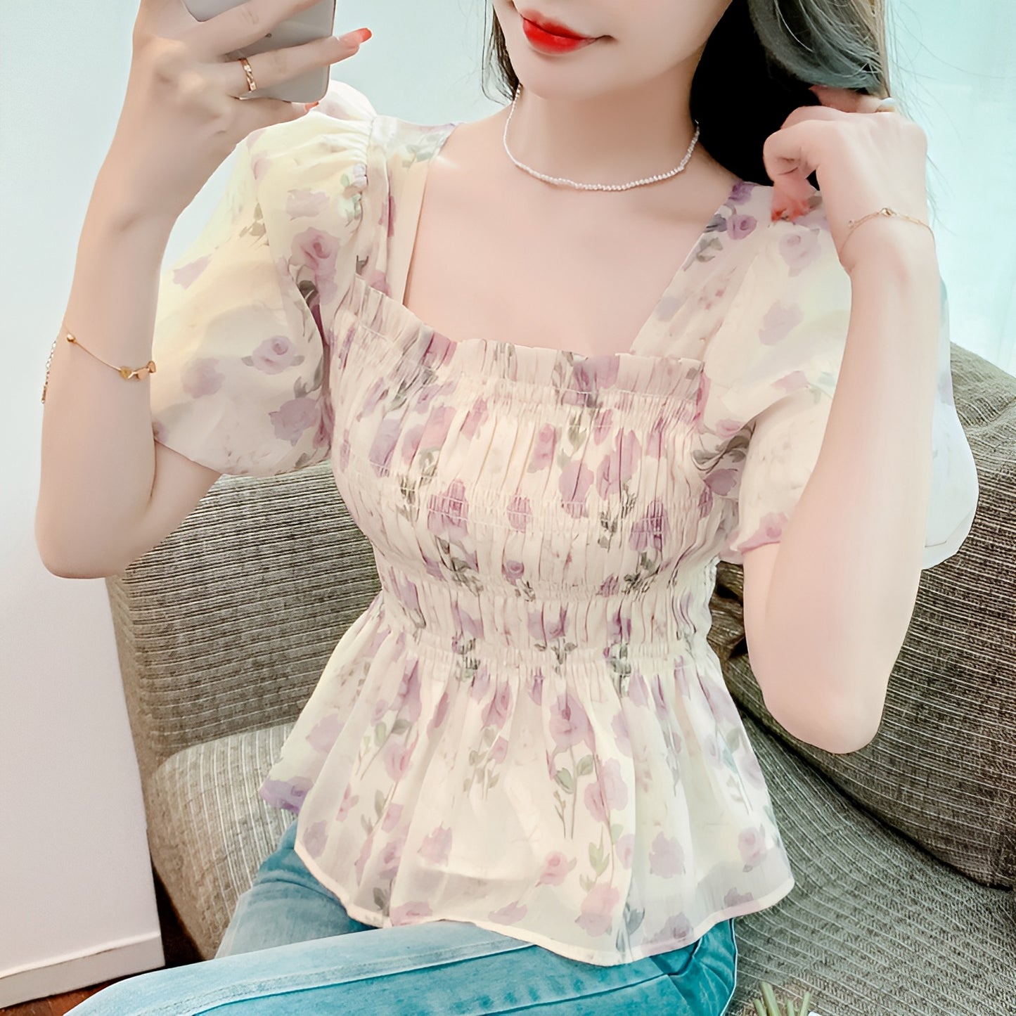 シフォンフラワートップス