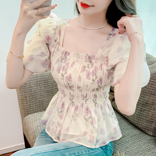 シフォンフラワートップス